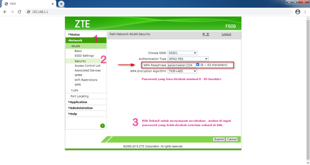 Panduan F609 - Ganti Password