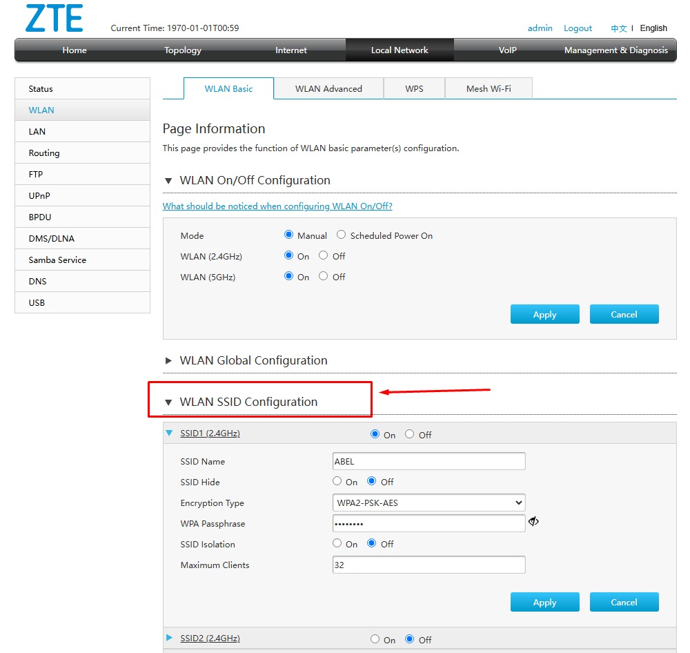 Langkah 7 - WLAN SSID Configuration